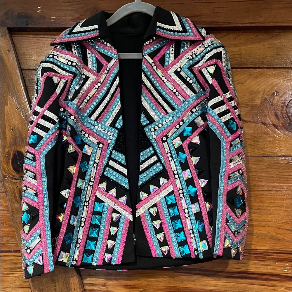 Colorful Geometric Embellished Jacket - little girls horse show jacket